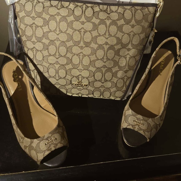 Coach Tan Peep-Toe Heels - Picture 1 of 2
